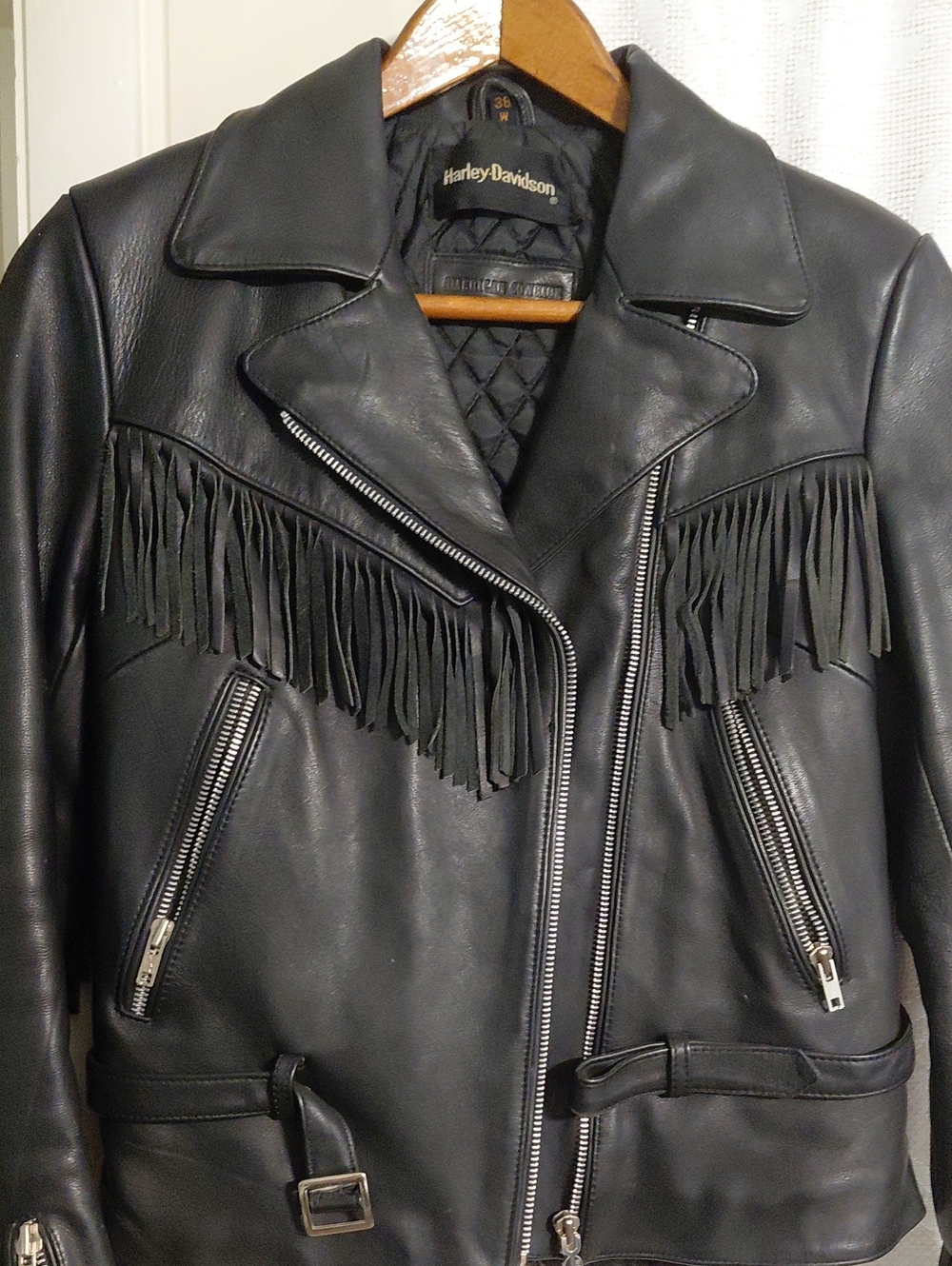 Vintage Harley-Davidson Black Leather Fringe Biker Jacket